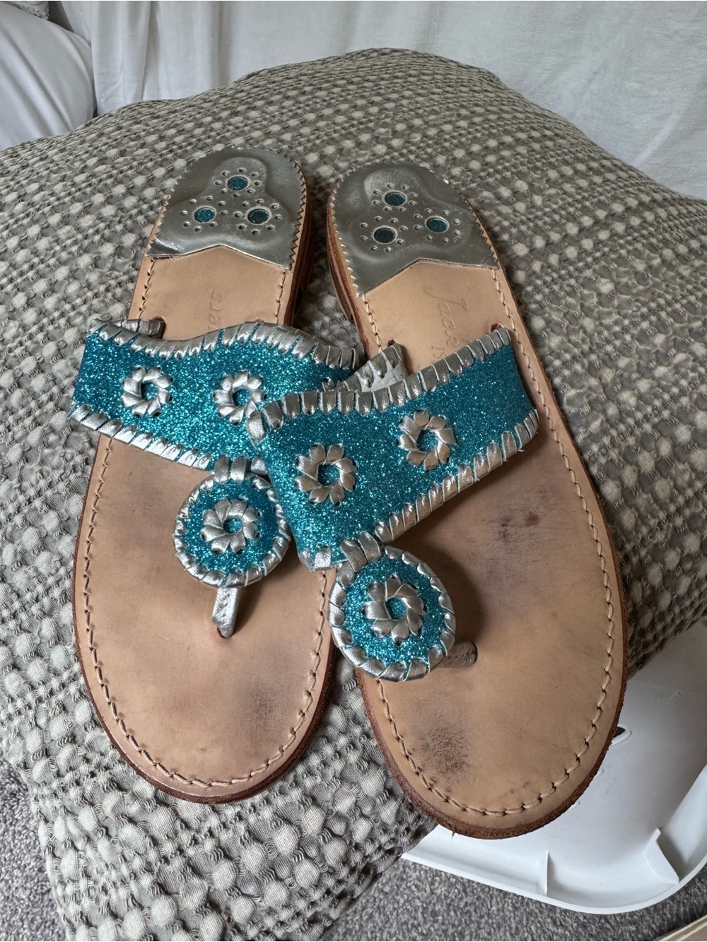 Jack Rogers Teal Glitter Toe-Loop Sandals